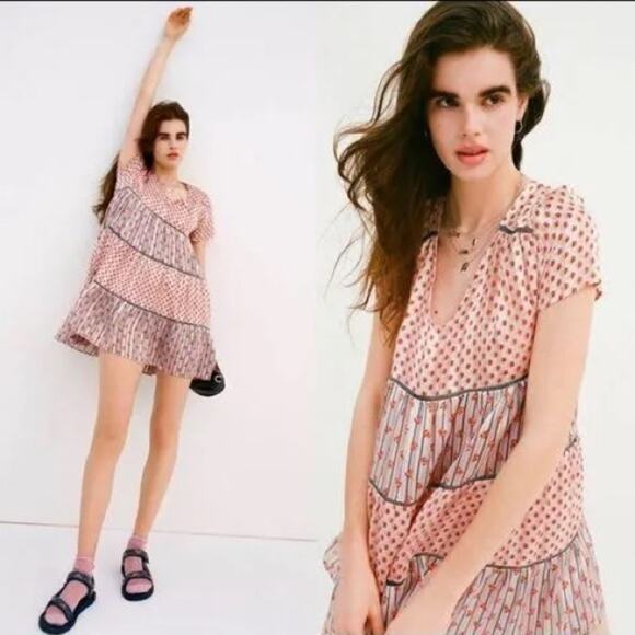 Urban Outfitters UO Pippa Chiffon Tiered Floral Flowy Mini Dress Size XS - Picture 11 of 11